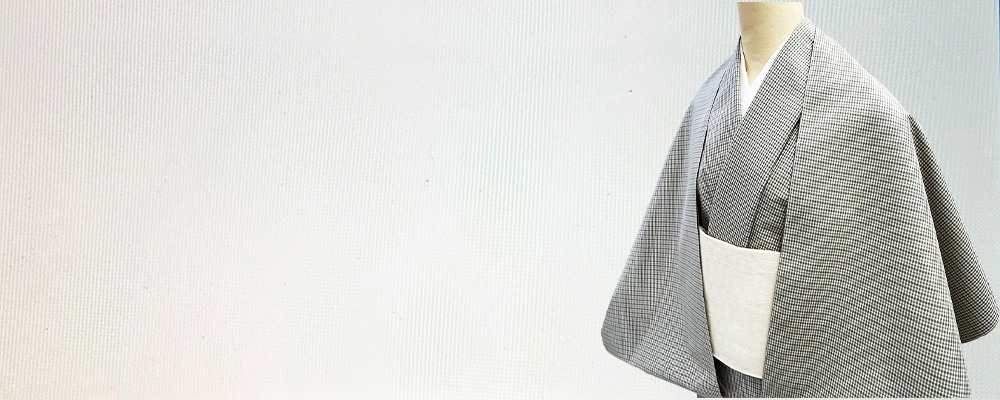 『間道着尺』微塵格子　ベージュ