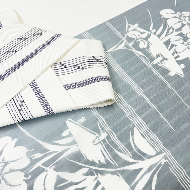 かげろうゆかた地染』八つ橋（菖蒲） グレー