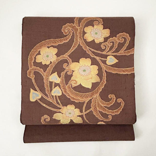 名古屋帯 鳥獣戯画 染大島 焦茶色 金彩 ガード加工 O-4548 楽天市場】鳥獣戯画（帯｜和服）：レディースファッションの通販